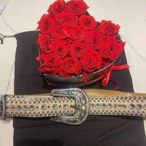 Studded Silver and Tan Belt